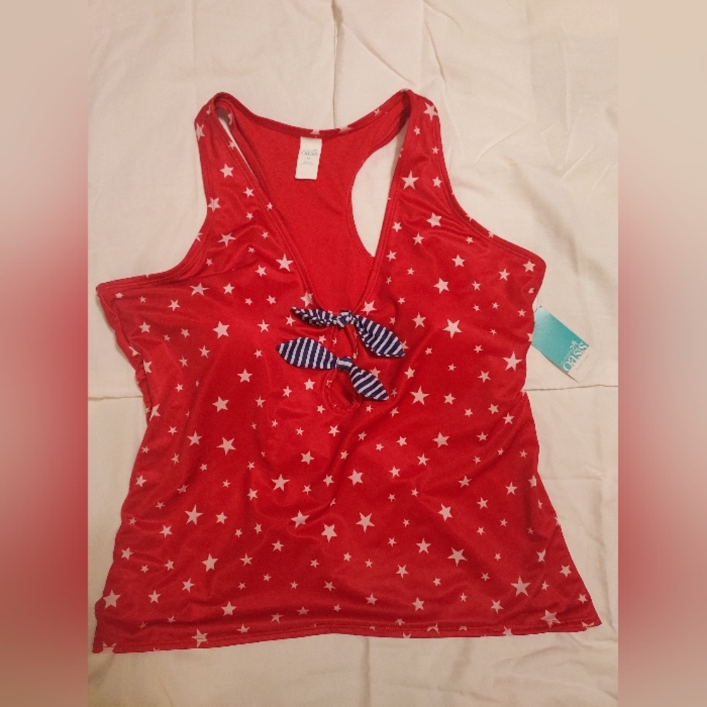 Red With Stars Swimsuit Top with Bow Accent